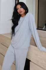 Slow Life Long Sleeve Pyjama Top Grey Marle