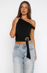 Stuck In A Dream Off Shoulder Top Black