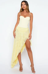 Dancing On My Own Lace Midi Skirt Lemon