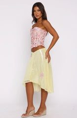 Stay For A While Sequin Midi Skirt Lemon Sorbet