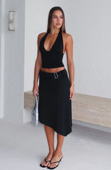 Sending My Love Asymmetric Midi Skirt Black