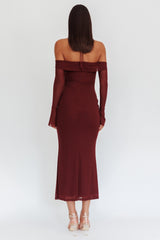 Numbers Game Off-Shoulder Halter Maxi Dress Chocolate