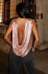 Hopeful Metal Mesh Top Champagne