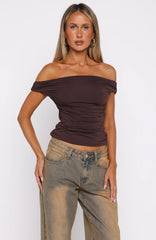 Halfway Over It Off Shoulder Top Chocolate