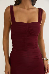 Emara Ruched Waist Sash Maxi Dress Burgundy