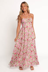 Cascade Halterneck Maxi Dress - Carmine Rose