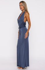 Too Hot For You Halter Maxi Dress Steel