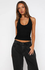 Topic Of Conversation Halter Top Black