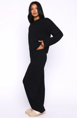 Come A Long Way Soft Lounge Ribbed Wide Leg Pants Black
