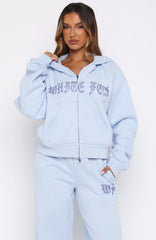 Lucky Ones Boxy Zip Front Hoodie Baby Blue