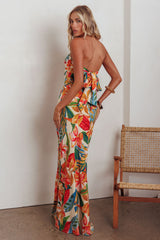 Bird Of Paradise Tied Cowl Back Maxi Dress Botanical