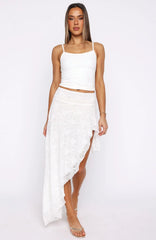 Dancing On My Own Lace Midi Skirt White