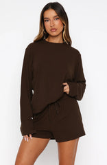 Come A Long Way Soft Lounge Ribbed Shorts Chocolate