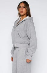 Come A Long Way Boxy Zip Front Hoodie Grey Marle