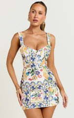 Janice Mini Dress Square Neckline Dress in Positano Print