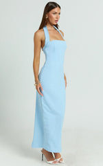 Salome Midi Dress Halter Neck Column Dress in Blue