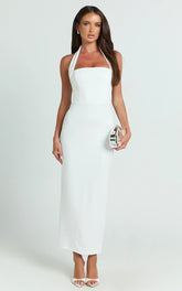 Salome Midi Dress Halter Neck Column Dress in White