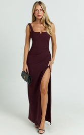 Thelma Maxi Dress Square Neck Bodycon Dress in Wine