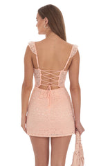 Sweetheart Neck Lace Dress in Peach