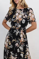 Naomi Short Sleeve Maxi Dress | Black Floral