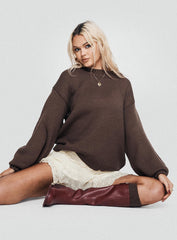 Harmony Balloon Sleeve Knit Sweater Dark Brown