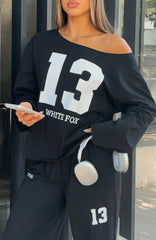 Only One Left Off Shoulder Oversized Long Sleeve Tee Black