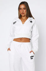 From The Archives Charli Cropped Zip Front Hoodie Grey Marle