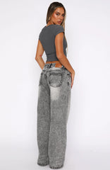 Maeve Low Rise Wide Leg Jeans Grey Acid
