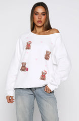 Cuddly Christmas Off Shoulder Sweater White