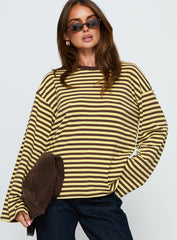Settle Down Long Sleeve Top Yellow / Brown Stripe