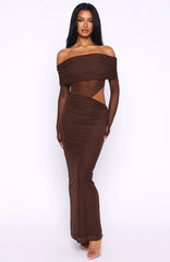 Take Another Look Long Sleeve Maxi Dress Chocolate