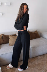 Come A Long Way Soft Lounge Ribbed Wide Leg Pants Black