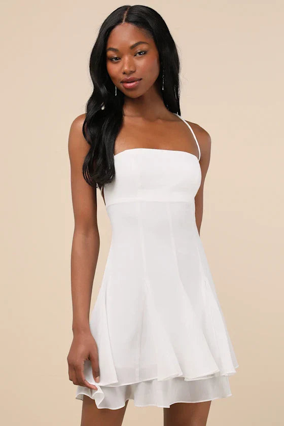 Perfected Sweetness White Pleated Tiered Mini Dress