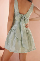 Exuberant Elegance Light Mint Jacquard Drop Waist Mini Dress