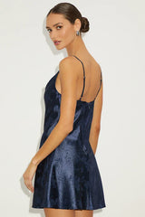 Close to Your Heart Navy Satin Jacquard Cowl Slip Dress