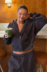 Hiding Away Boxy Zip Front Hoodie Dark Camo