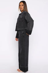 Charlotte Mid Rise Wide Leg Jeans Black Acid