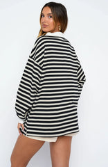 Out Again Long Sleeve Rugby Shirt Black/Grey Stripe