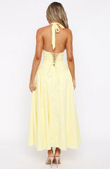 Tinsel Trouble Halter Midi Dress Lemon