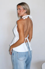 Hi Hunny Halter Top White