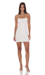 Pearl Butterfly Strapless Dress in White