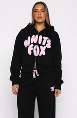 Club 14 Allie Boxy Zip Front Hoodie Black