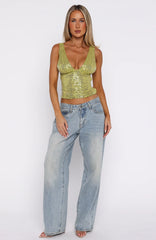 The Glitterati Beaded Top Chartreuse