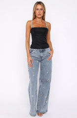 No More Excuses Mid Rise Wide Leg Jeans Mid Blue