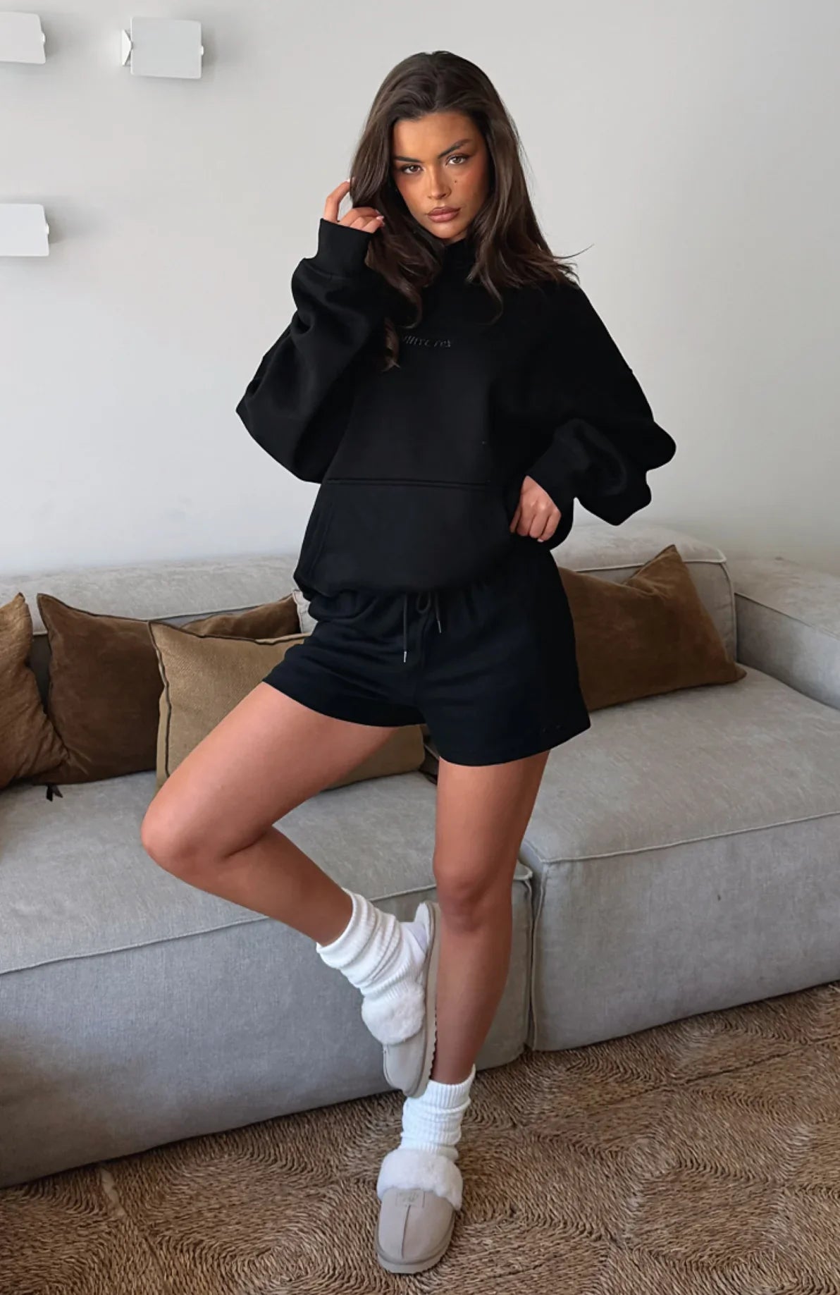 Come A Long Way Soft Lounge Ribbed Shorts Black