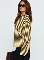 Settle Down Long Sleeve Top Yellow / Brown Stripe