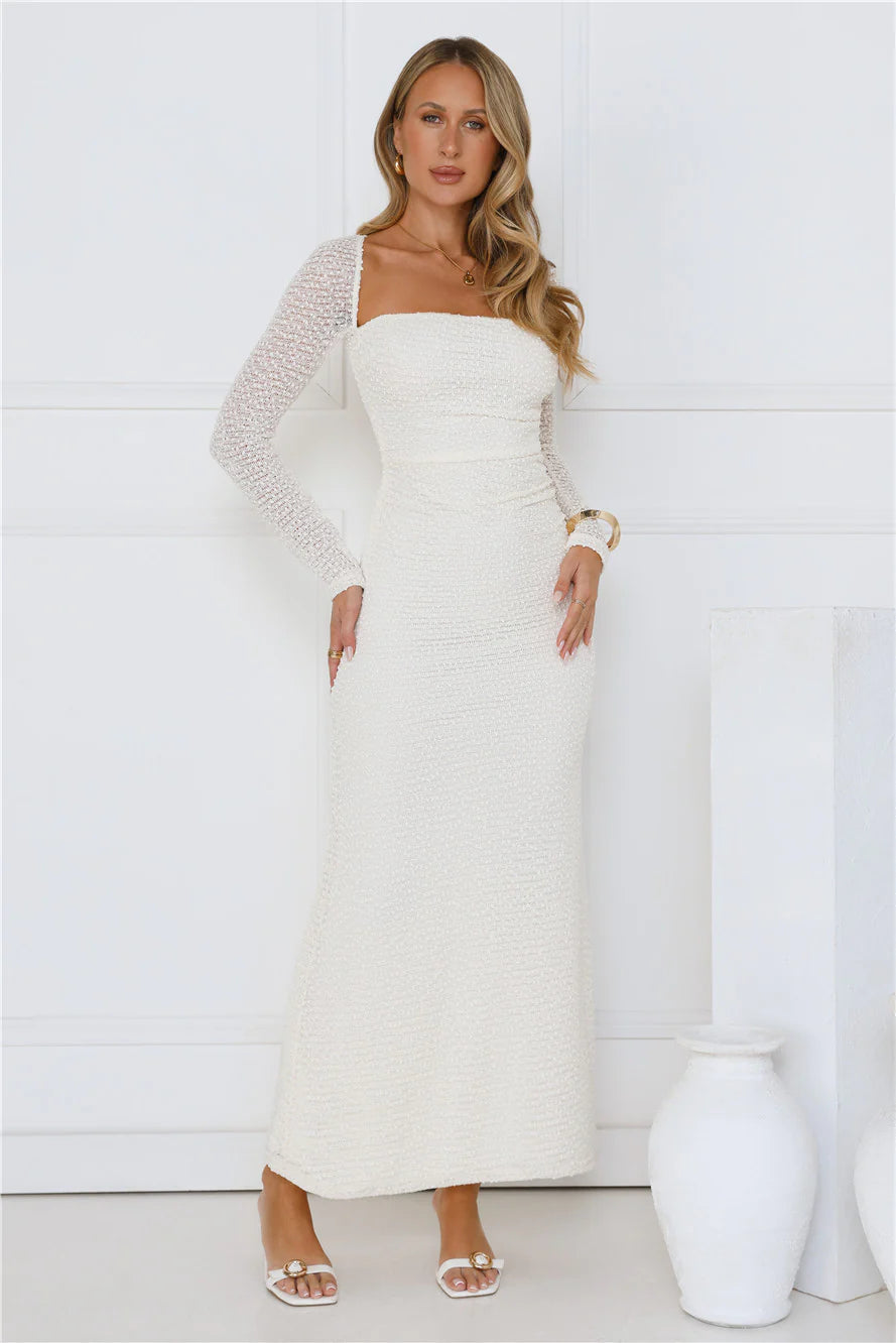 Hot Girl Habits Long Sleeve Maxi Dress Beige