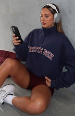 Let The Bells Ring Cropped Quarter Zip Sweater Navy