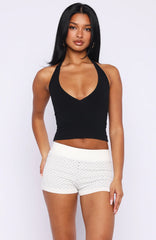 Moonshine Muse Knit Shorts White/Black Polka Dot