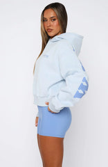 Serving Up Cropped Hoodie Baby Blue